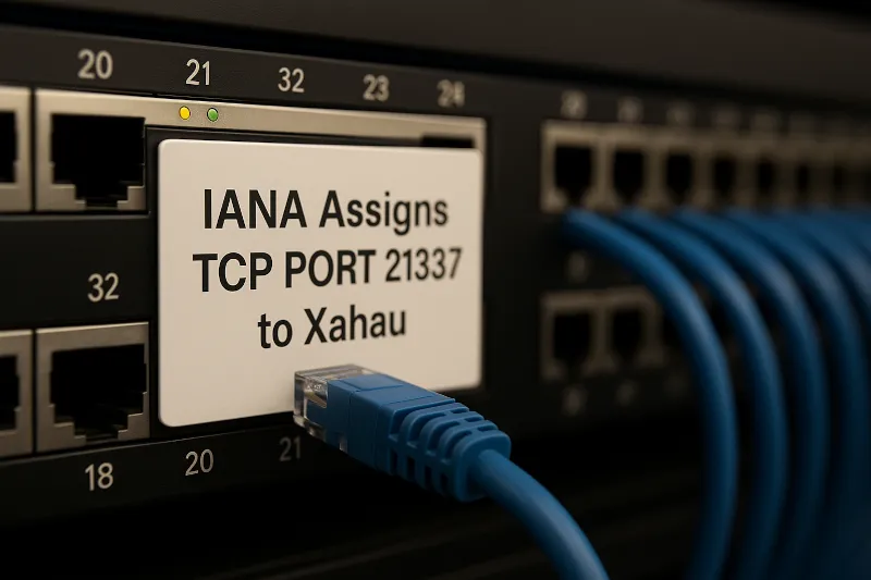 Network rack with labelled port for Xahau